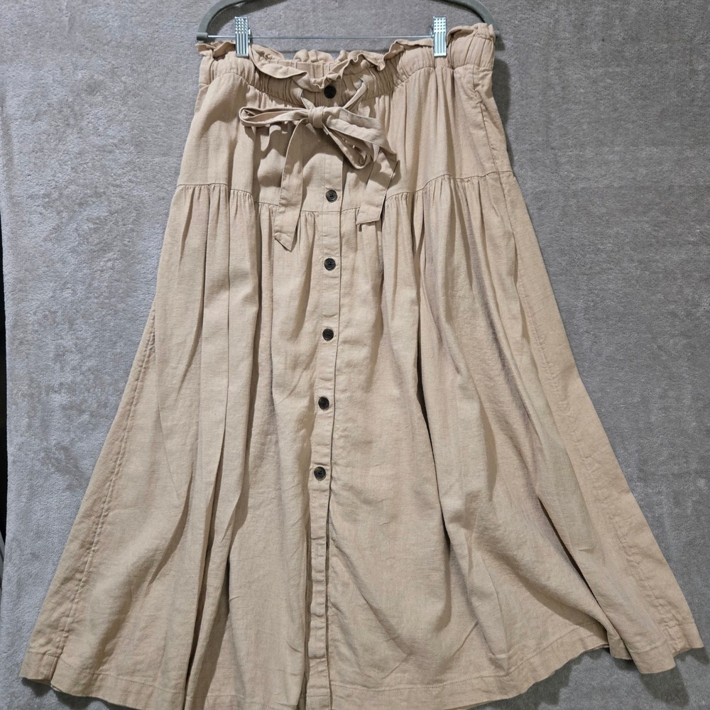 Universal Thread Linen‎ Blend Skirt Large Neutral Boho Tiered Lagenlook Relaxed